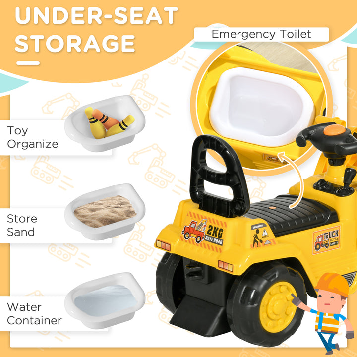 MCL NO POWER 3 in 1 Ride On Toy Bulldozer Toddler Digger Excavator Scooter Storage Cart Toilet Pretend Play Construction Truck