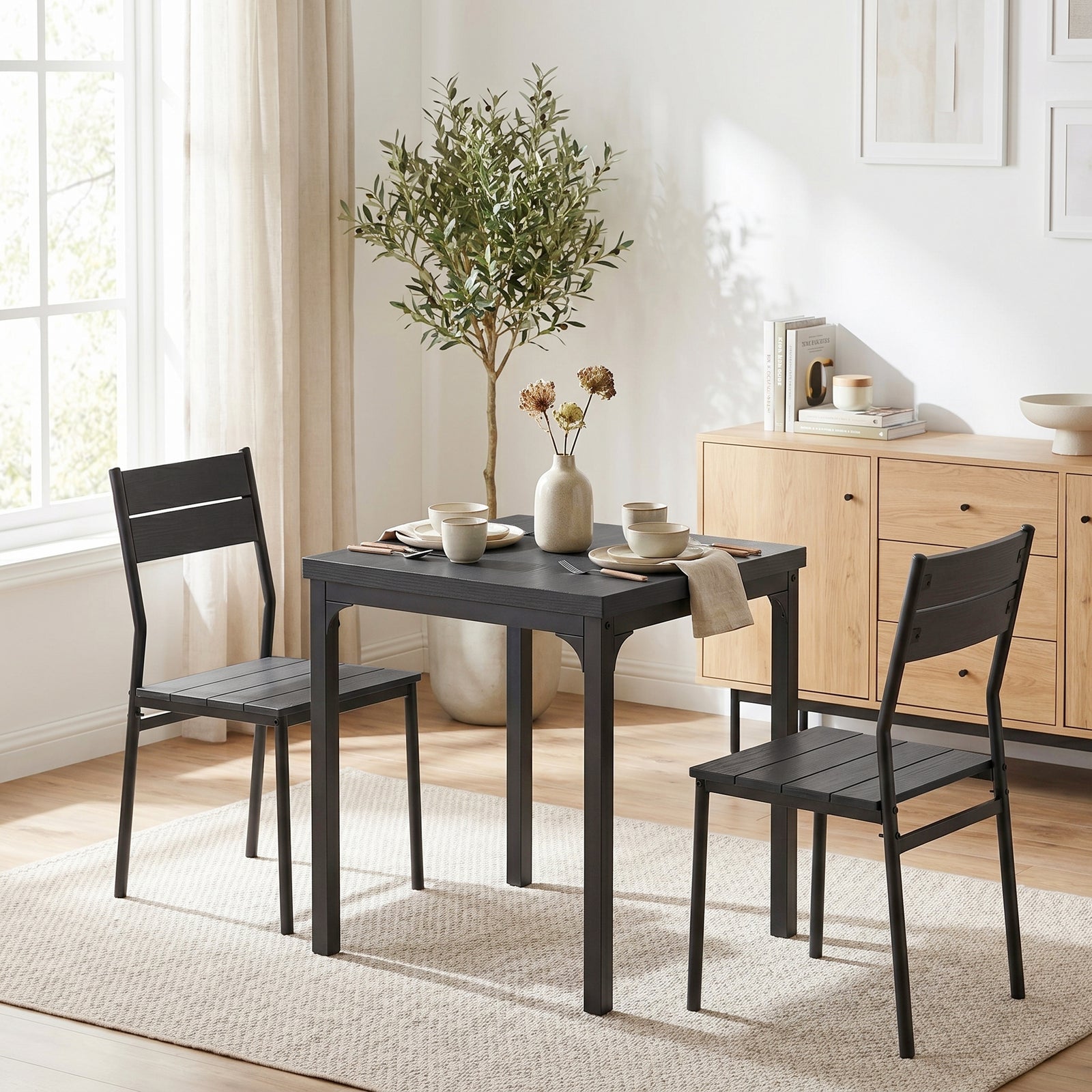 3 Piece Space-Saving Kitchen Table and Chairs, Dining Table Set for 2 
