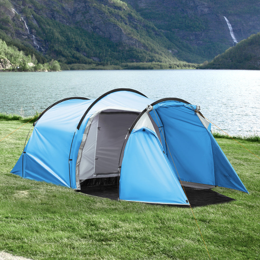 Outsunny Tunnel Tent for 2-3 Persons, Camping Shelter with Vestibule, Air Vents, Rainfly, Weather-Resistant, Blue | Aosom UK