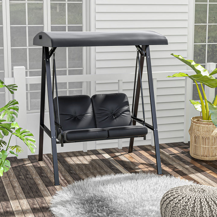 Outsunny 2 Seater Garden Swing Chair Outdoor Hammock Bench with Steel Frame Adjustable Tilting Canopy for Patio, Black