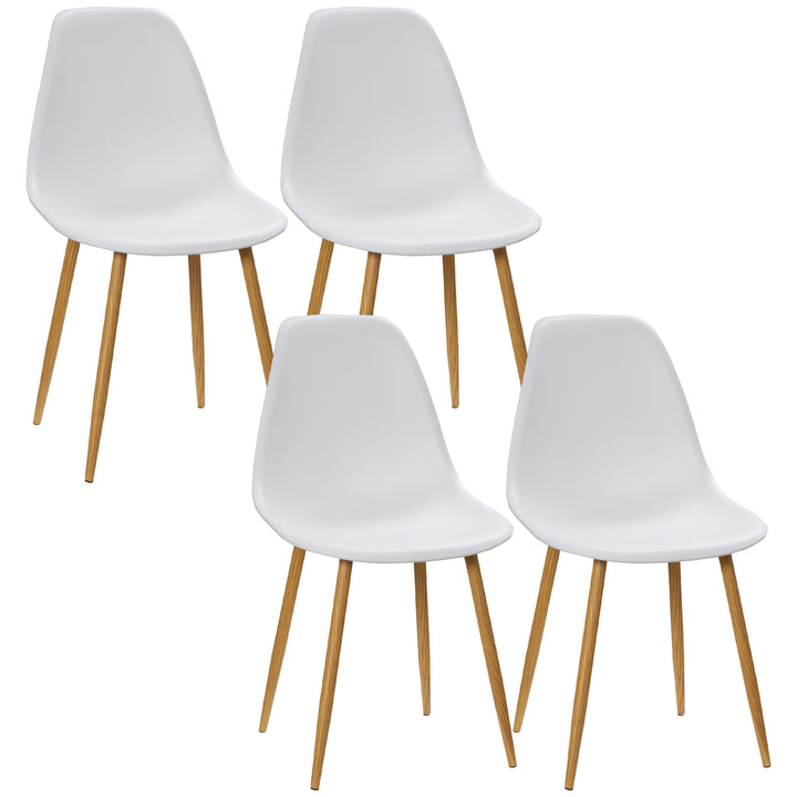 HOMCOM Set of 4 Modern Dining Room Chairs, Kitchen Chairs with Backrest, Steel Legs and Anti-slip Feet for Dining Room, Living Room, White | Aosom UK