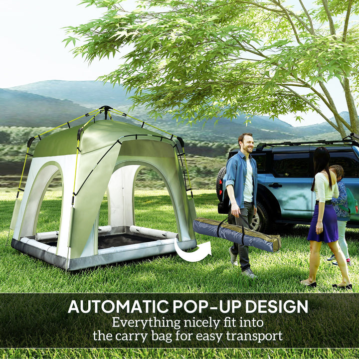 MCL Instant Pop Up Camping Tent, 4 Man Dome Tent with 4 Doors, Sewn-in Groundsheet, Carry Bag and Top Hook for Fishing Hiking Festival, Green