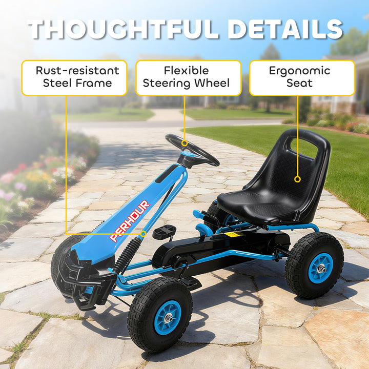 Kids Pedal Go Kart with Adjustable Seat, EVA Tyres, Manual Clutch, Bra