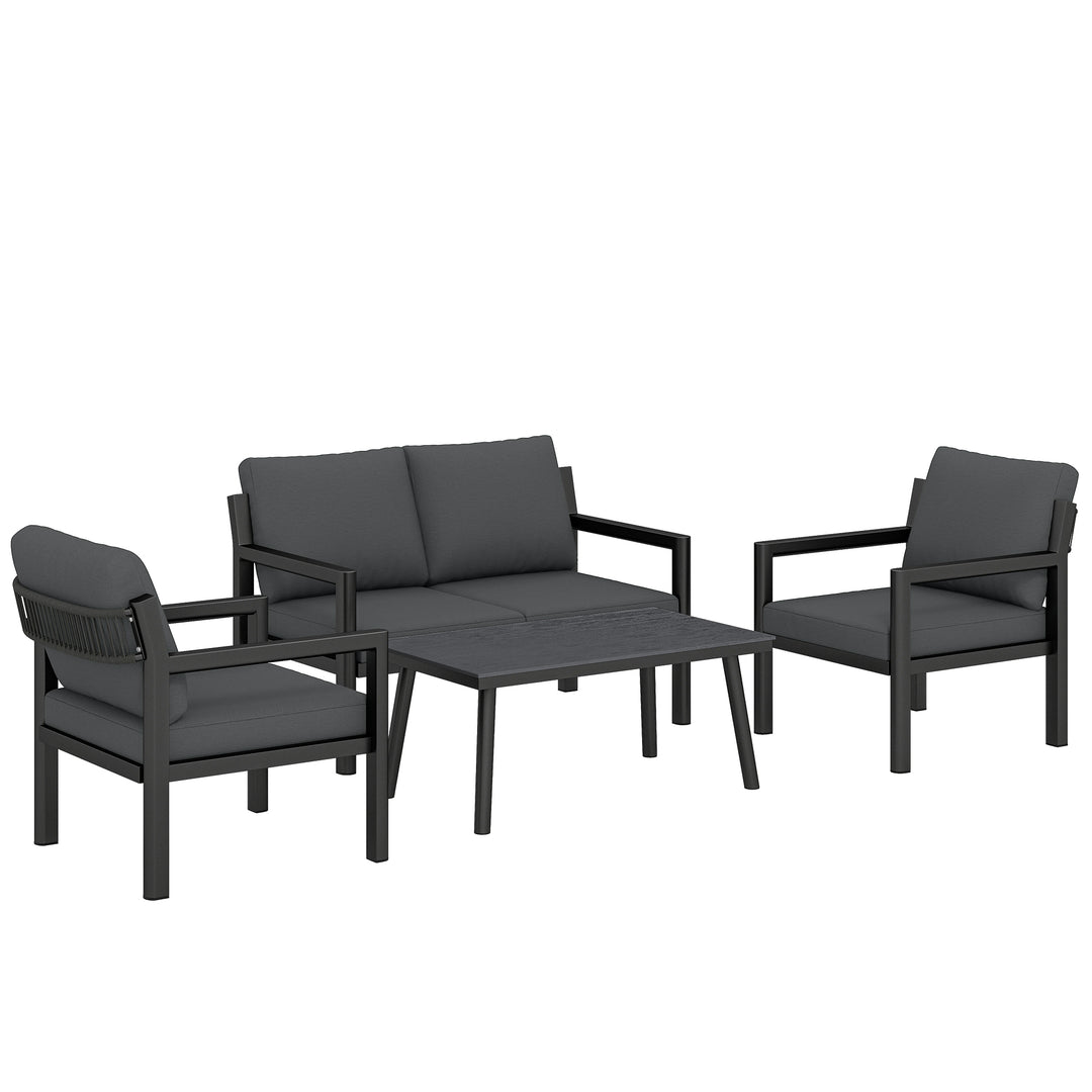 4 Seater Rattan Garden Furniture Set with 2 Armchairs, Loveseat, Coffe