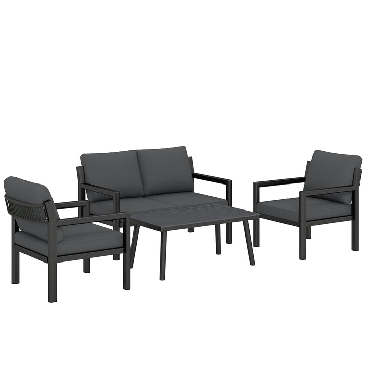 4 Seater Rattan Garden Furniture Set with 2 Armchairs, Loveseat, Coffe