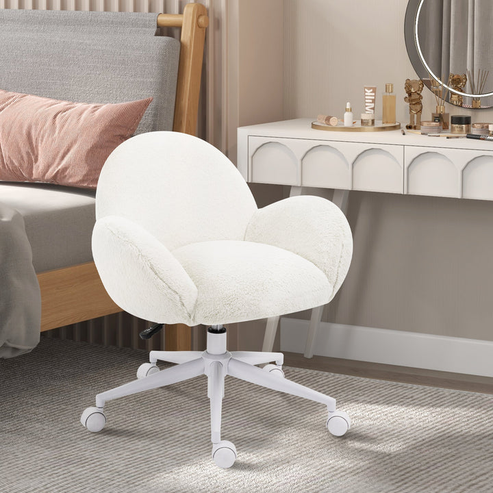 Makeup Vanity Chair, Cute Fluffy Desk Chair with Rolling Wheels for Bedroom Living Room