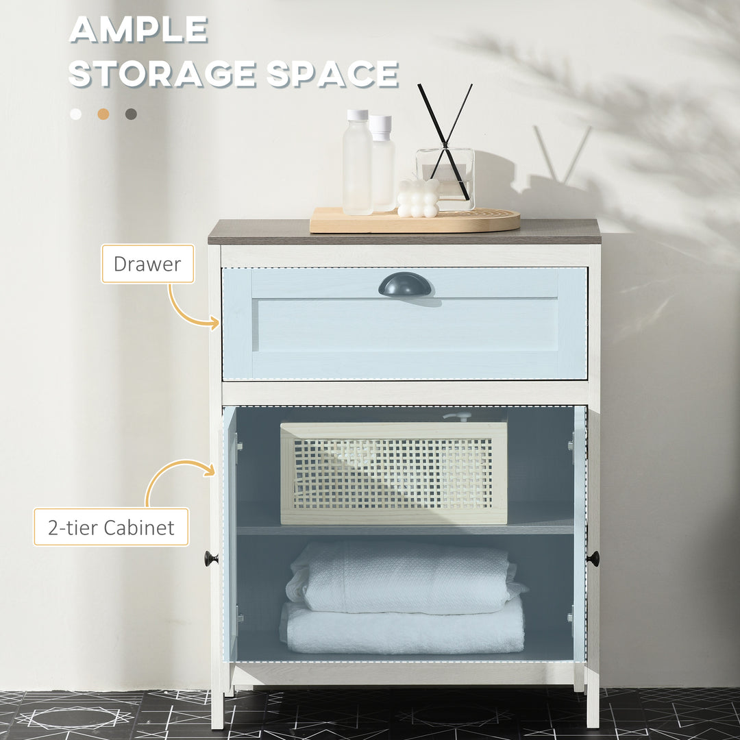 MCL Bathroom Floor Cabinet, Freestanding Storage Cupboard with Drawer, Double Door Cabinet and Adjustable Shelf, White