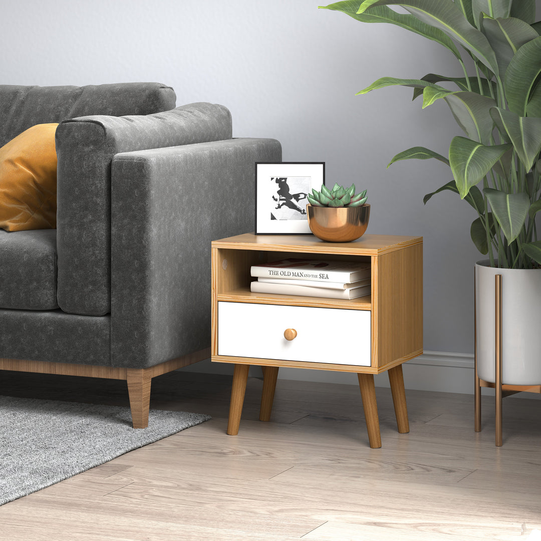 HOMCOM Bedside Companion: Nightstand with Drawer & Shelf, Natural Finish for Cosy Spaces | Aosom UK