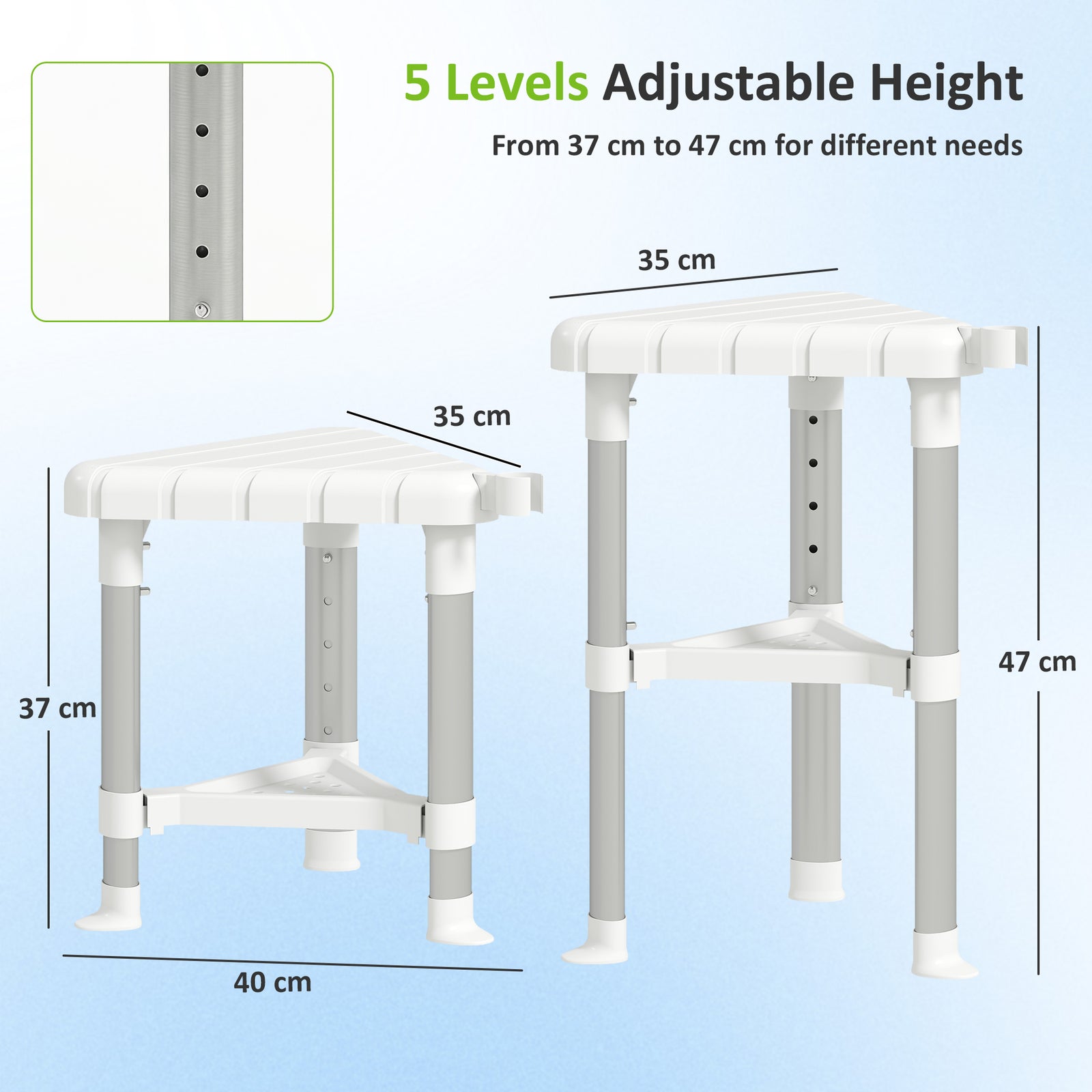 Shower Stool, Aluminium Alloy Corner Shower Chair with Storage Shelf a
