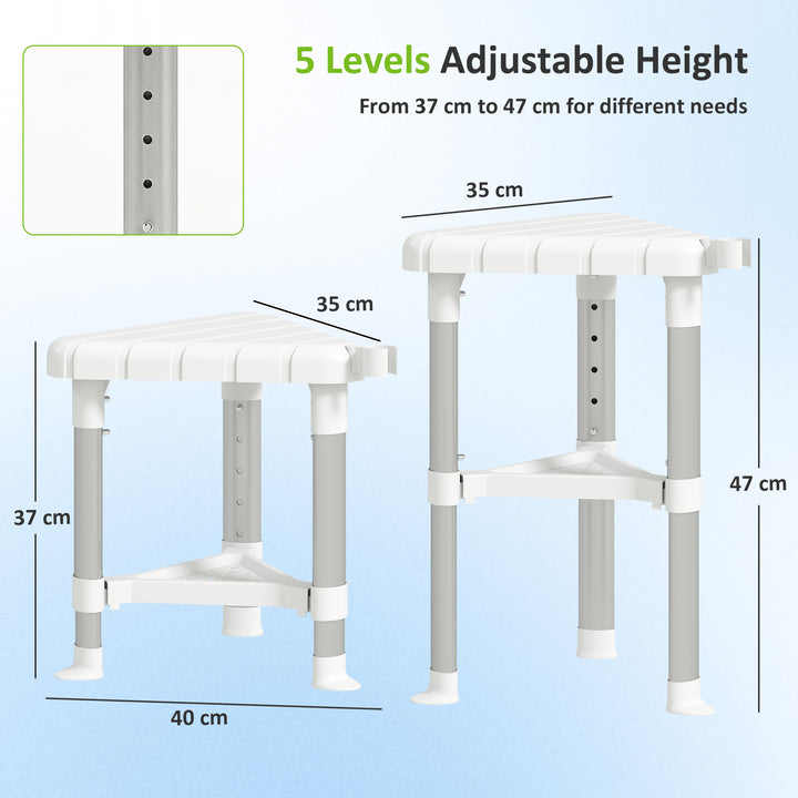 Shower Stool, Aluminium Alloy Corner Shower Chair with Storage Shelf a