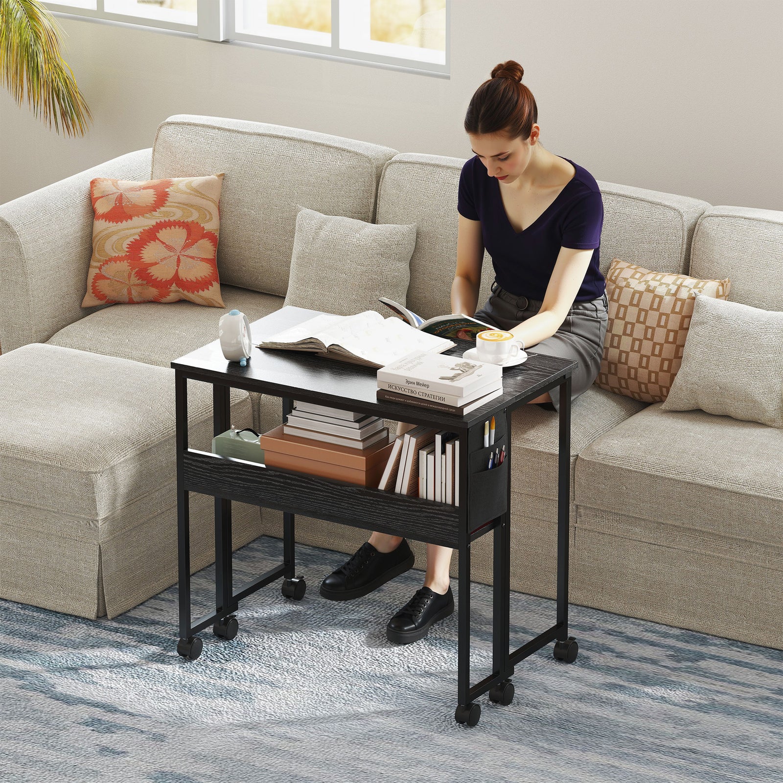 80 cm Drop Leaf Writing Work Desk - Black