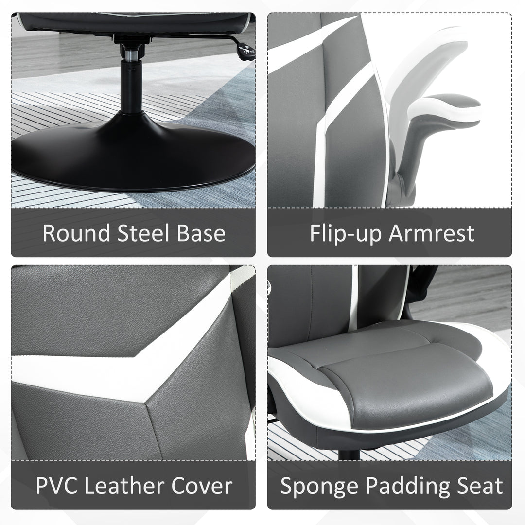 Gaming Chair Ergonomic Computer Chair with Adjustable Height Pedestal Base, Home Office Desk Chair PVC Leather Exclusive Swivel Chair Grey