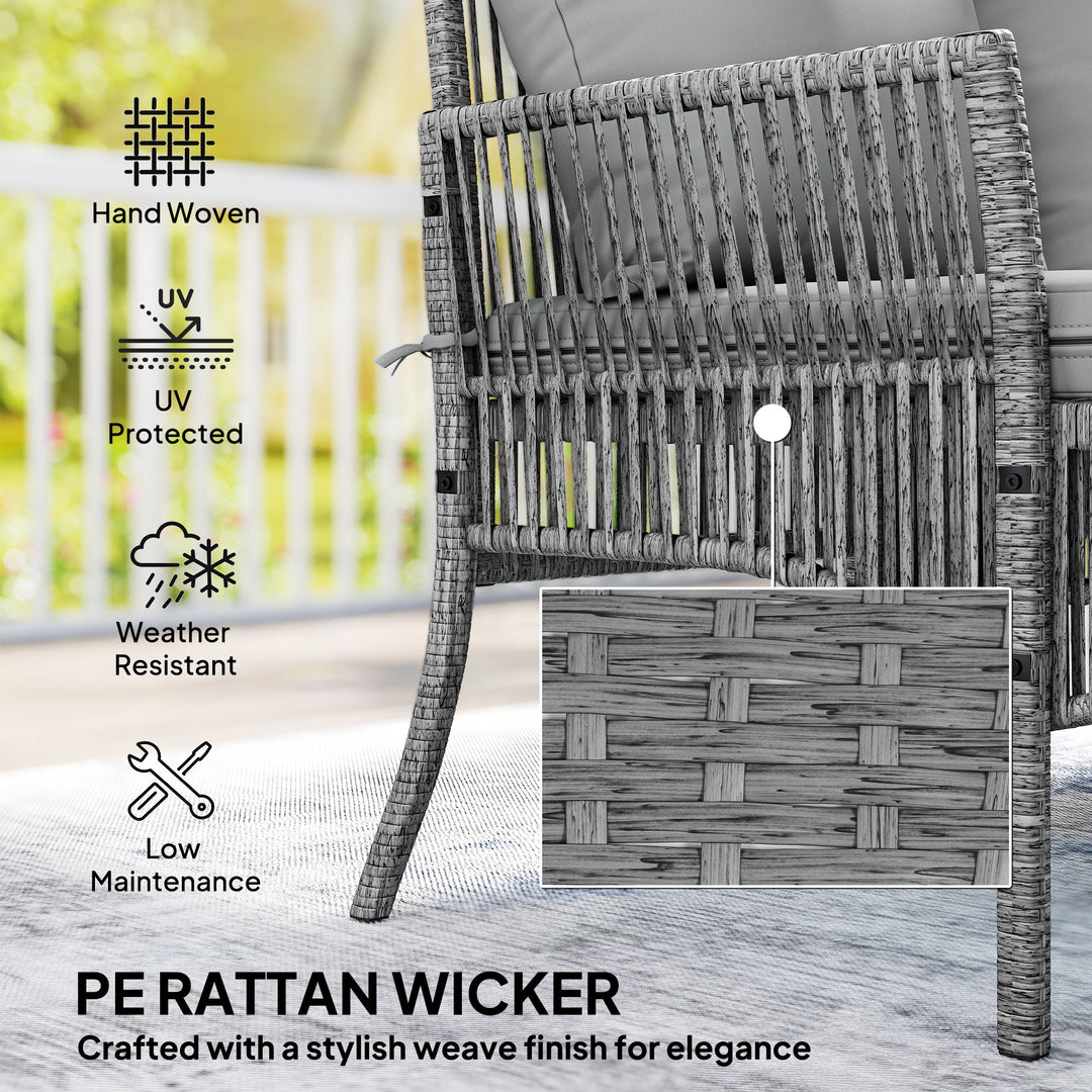 3 Piece Rattan Garden Furniture Corner Sofa Set with Chaise Lounge, Lo