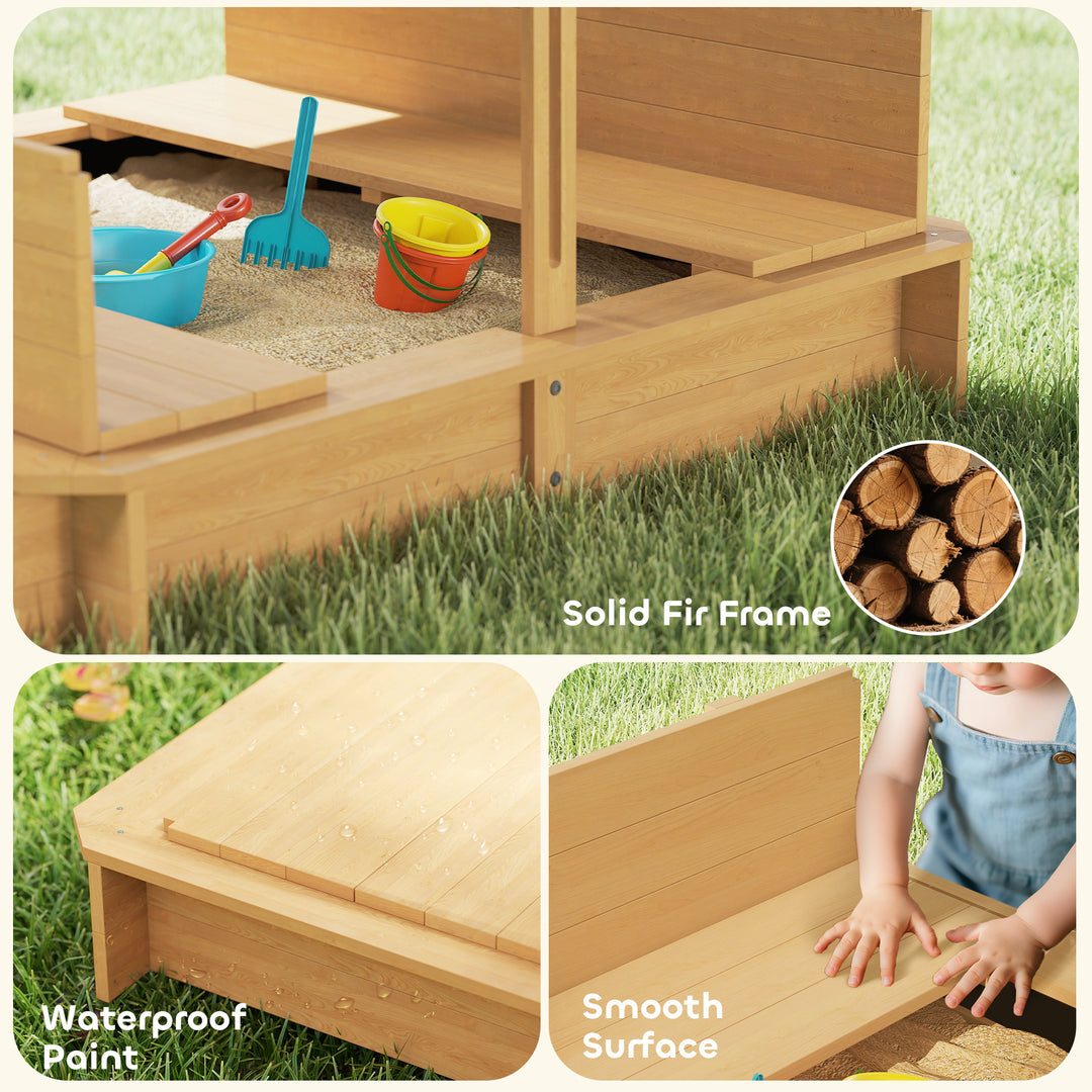 Kids Square Wooden Sandpit, Children Sandbox Outdoor Playset