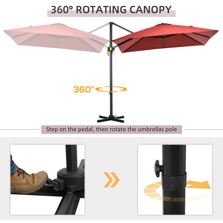 2.5 x 2.5m Patio Offset Parasol Umbrella Cantilever Hanging Aluminium Sun Shade Canopy Shelter 360° Rotation with Crank Handle and Cross Base, Wine Red