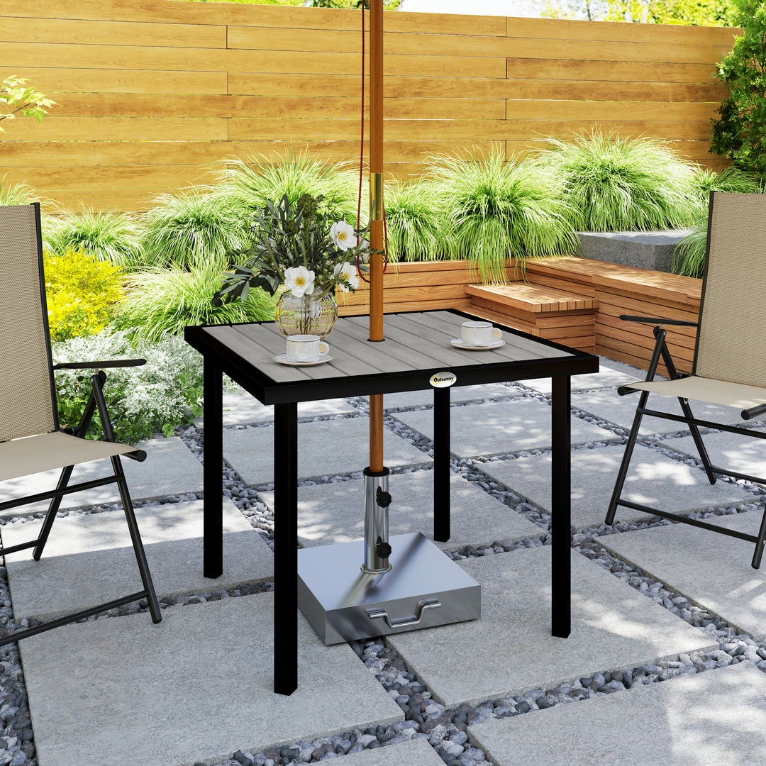 Square Garden Dining Table with 5.4cm Parasol Hole, Slatted Top, Metal Frame, 86 x 86 x 71 cm, Light Grey