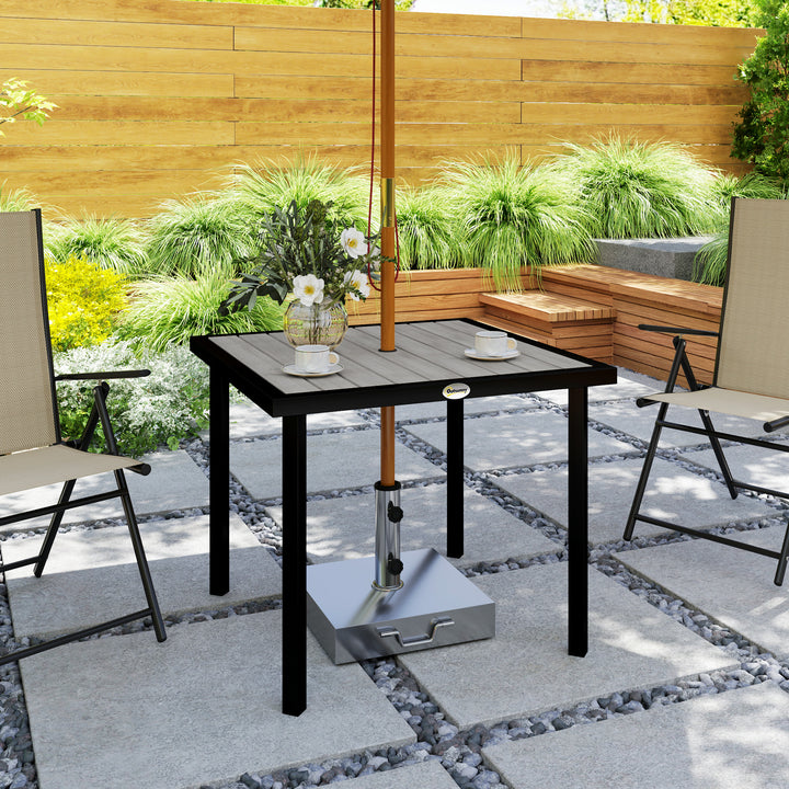 Square Garden Dining Table with 5.4cm Parasol Hole, Slatted Top, Metal Frame, 86 x 86 x 71 cm, Light Grey