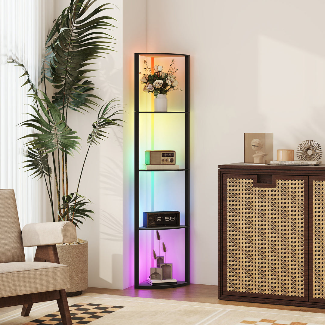 RGB LED Floor Lamp with Shelves, 4-Tier Dimmable Standing Lamp with Re