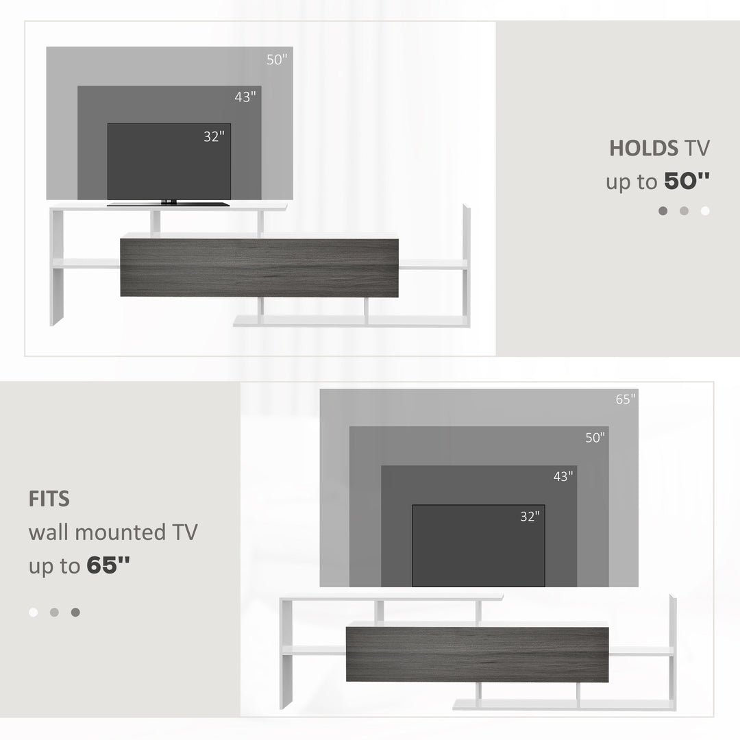 TV Cabinet with Wall Shelf for Wall-Mounted 65" TVs or Standing 40" TVs - White and Grey