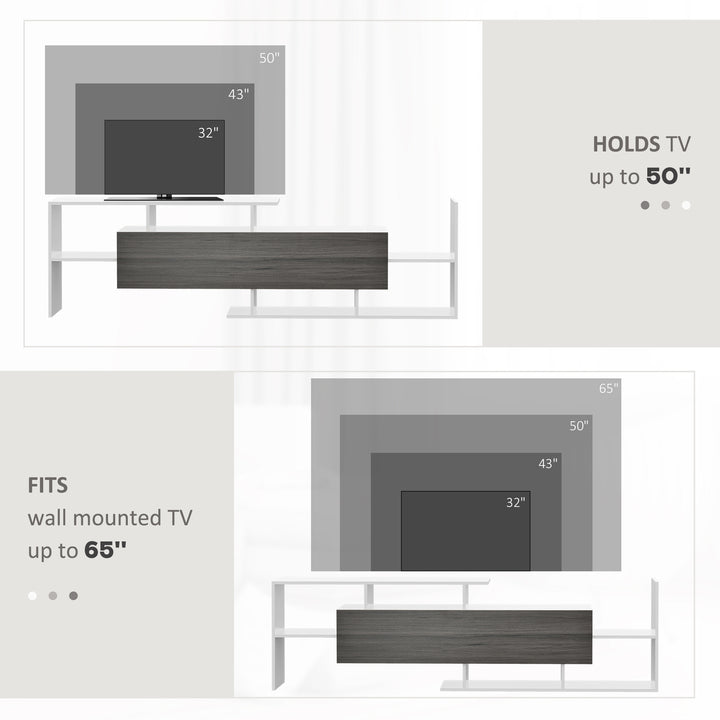 TV Cabinet with Wall Shelf for Wall-Mounted 65" TVs or Standing 40" TVs - White and Grey