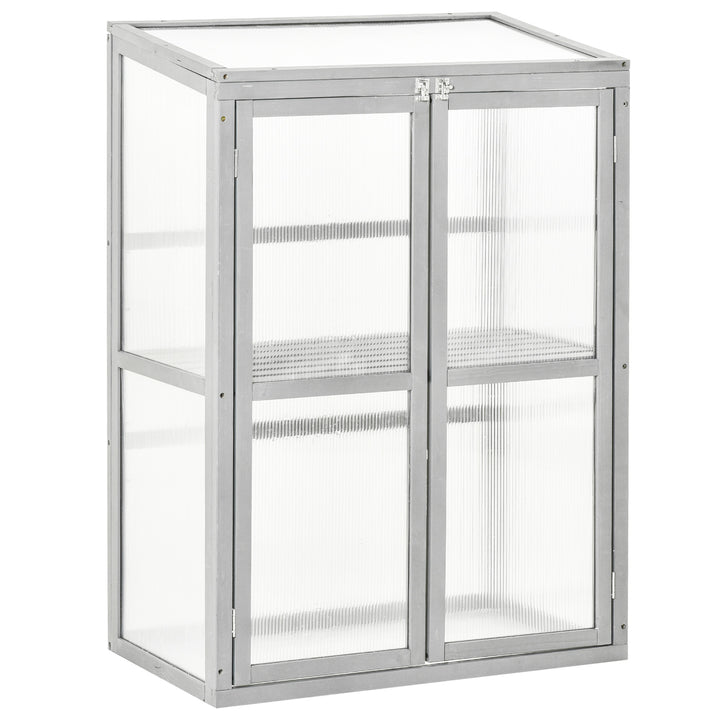 Wooden Cold Frame Greenhouse Polycarbonate Garden Grow House for Flower Vegetable Plants with Adjustable Shelf, Double Doors, 76 x 47 x 110cm, Light Grey