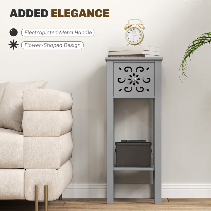 Set of Two Elegant Floral Cut-Out Side Tables - Grey