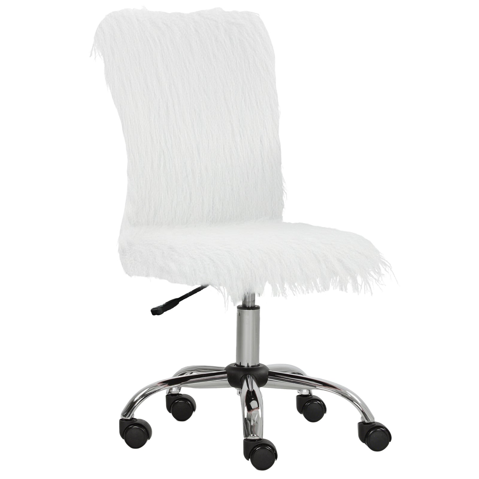 Plush Office Desk Chair, Modern Armless Swivel Vanity Chair with Adjustable Height for Home Office, Bedroom, Living Room, White