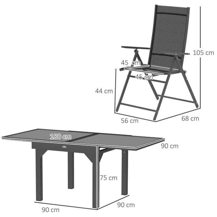 7 Piece Outdoor Dining Set with Extendable Table and 6 Folding Chairs for Patio, Balcony, Deck, Grey