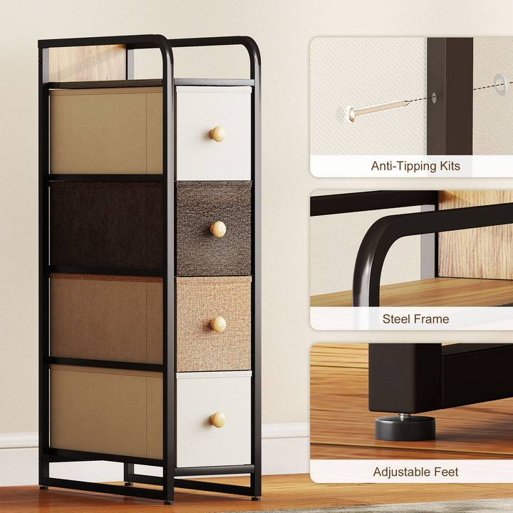 4-Drawer Storage Organiser Unit, Chest of Drawers with Steel Frame for