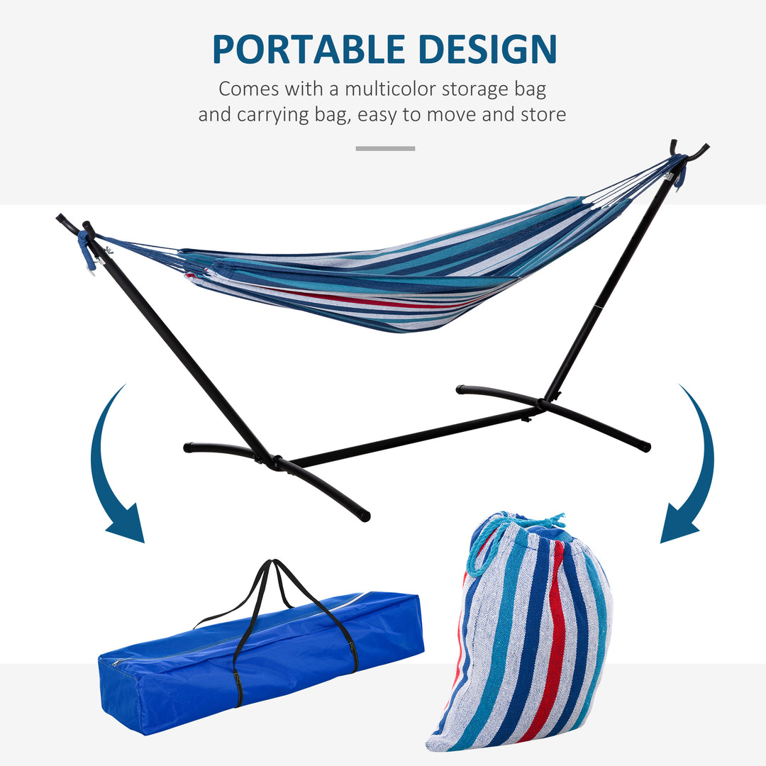 298 x 117cm Hammock with Stand Camping Hammock with Portable Carrying Bag, Adjustable Height, 120kg Load Capacity, White Stripe
