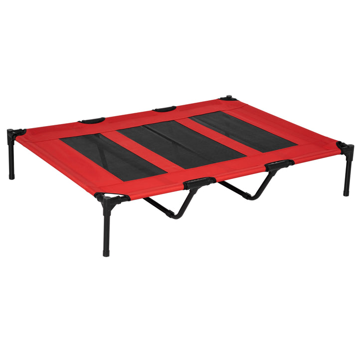 PawHut Elevated Pet Cot: Breathable Mesh Cooling Dog Bed for Indoor & Outdoor Use, X-Large 122x92x23cm, Red | Aosom UK