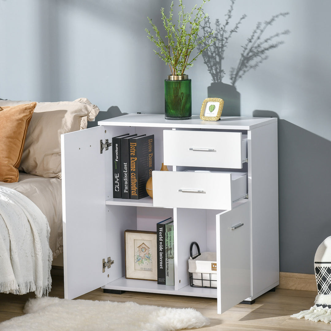 MCL Sideboard, Modern Storage Cabinet with 2 Drawers, 2 Doors and Adjustable Shelf, Kitchen Cabinet for Living Room, Dining Room, High Gloss White