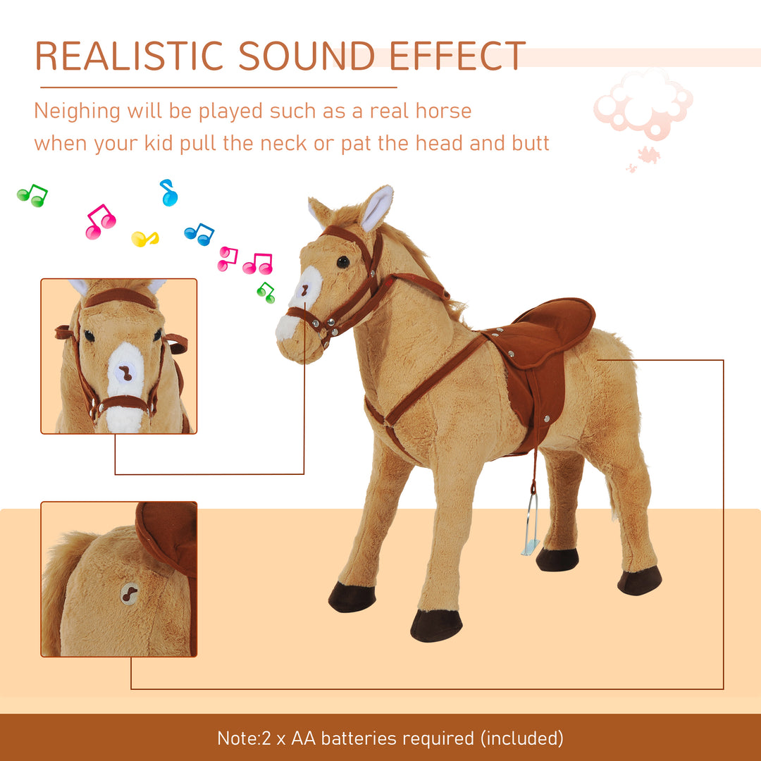 HOMCOM Plush Rocking Pony: Interactive Children's Toy with Sounds, Soft & Safe, Beige | Aosom UK