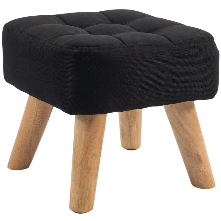 Linen-Look Square Padded Footstool - Black