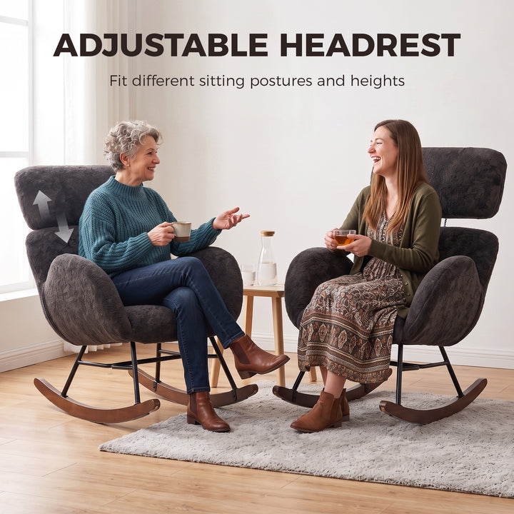Upholstered Rocking Chair Adjustable Headrest Rocker Chair Raindrop - view 5