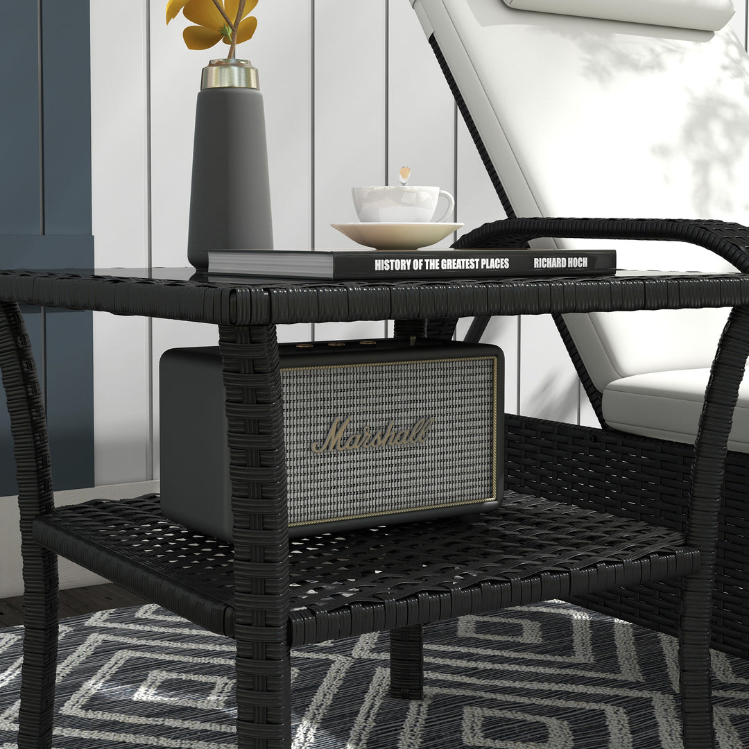 Two-tier PE Rattan Square Coffee Table - Black