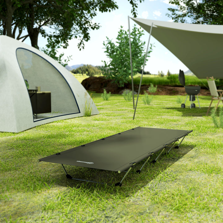 Lightweight Camping Bed, Aluminium Portable Camp Cot w/ Strong Support 150kg and Carry Bag for Camping, Dark Green