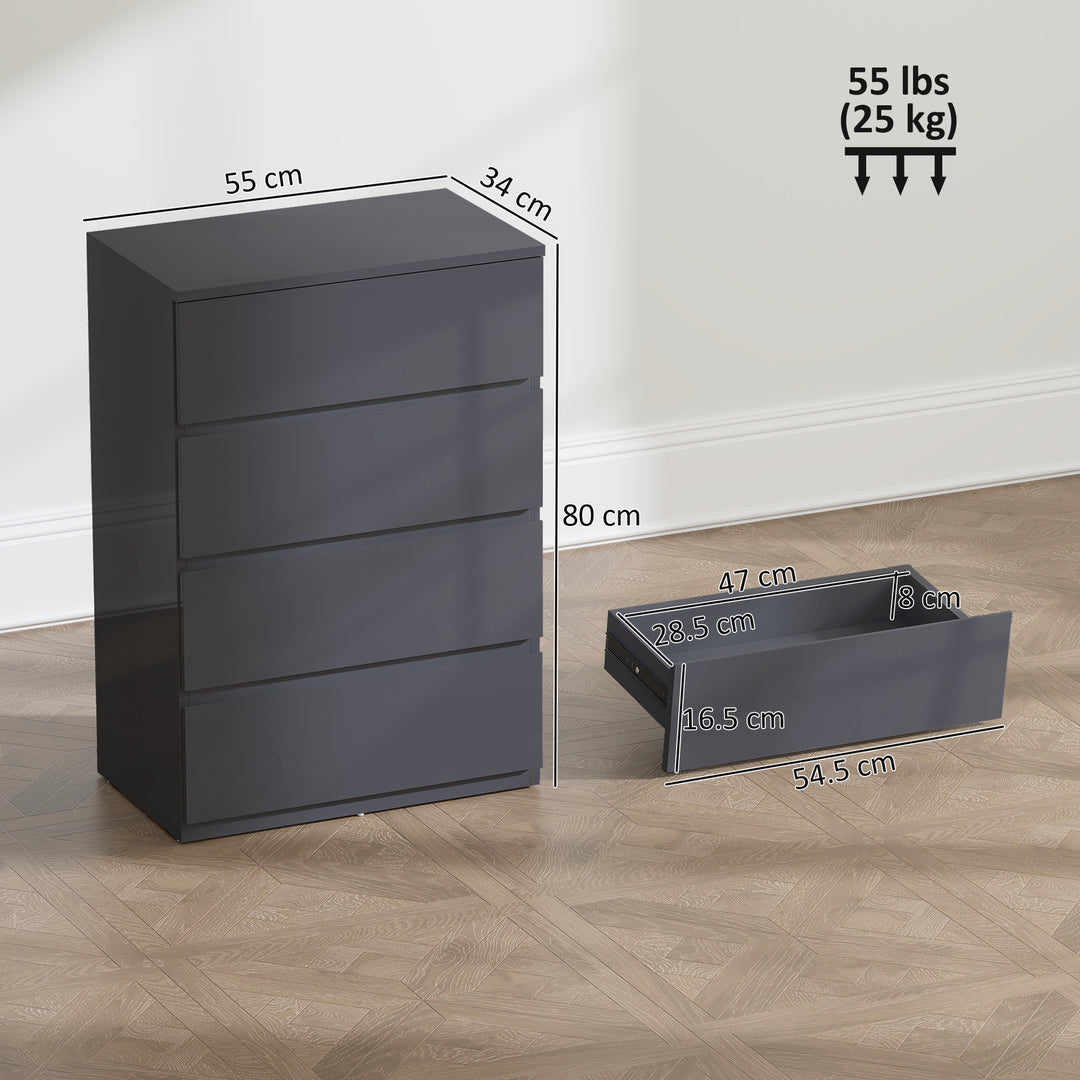 High Gloss Chest of Drawers, 4-Drawer Storage Cabinets, Modern Dresser