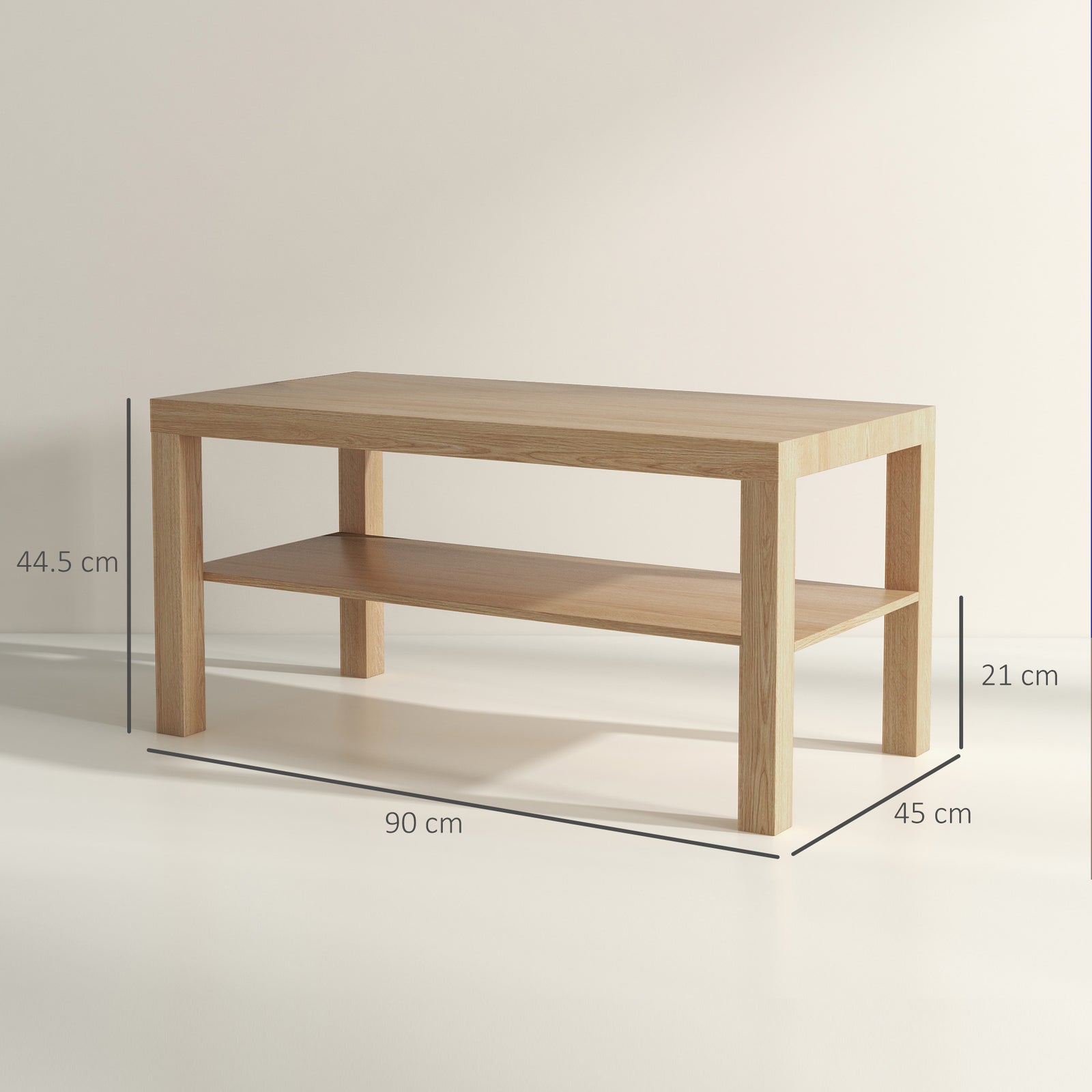 2-Tier Coffee Table with Storage Shelf, Rectangular Centre Table for L