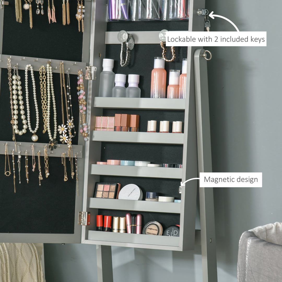 MCL Jewellery Cabinet with LED Light, Lockable Jewellery Organiser with Full-Length Mirror for Bedroom Dressing Room, Grey