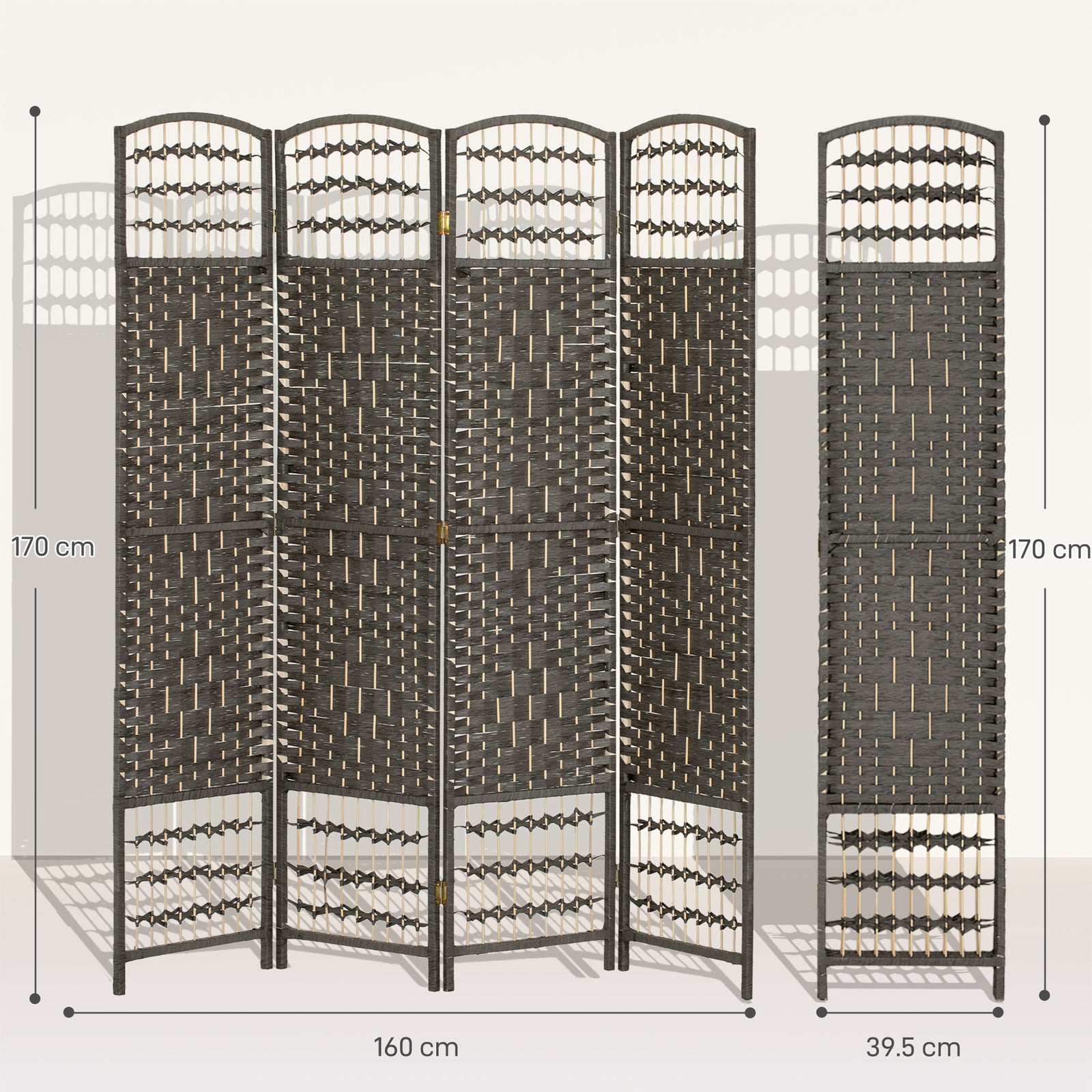 4 Panel Folding Privacy Screen, Room Divider with Pine Wood Frame for 