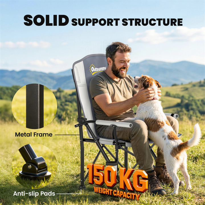 Padded Camping Chair Adults Heavy Duty Folding Chair Side Pocket Cup H
