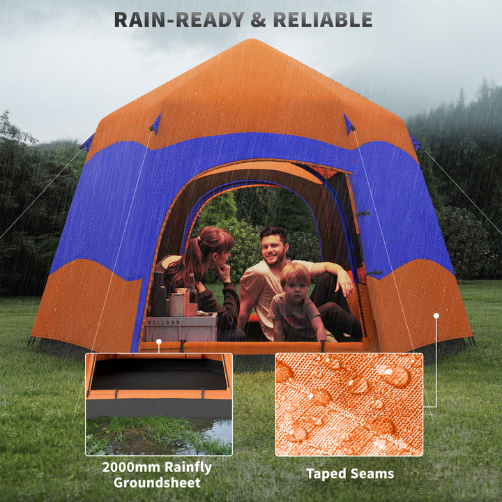 Six Man Hexagon Camping Tent with Hang Hook and Carry Bag - Orange and Blue