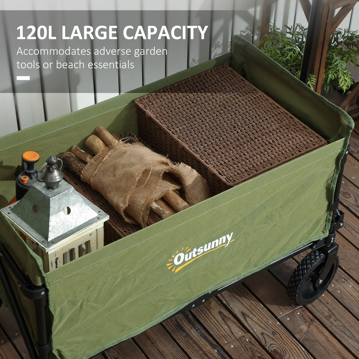 120L Festival Trolley on Wheels, Folding & Compact Camping Trolley Cart with Adjustable Handle for Garden, Beach, Fishing, Green
