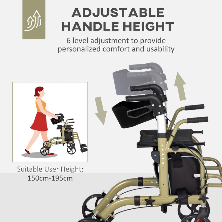 Rollator Walker Wheelchair, with Brakes and Bag - Yellow/Green