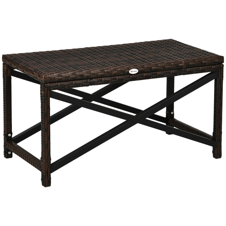 PE Rattan Garden Side Table, Outdoor Coffee Table with X-Shape Frame, 