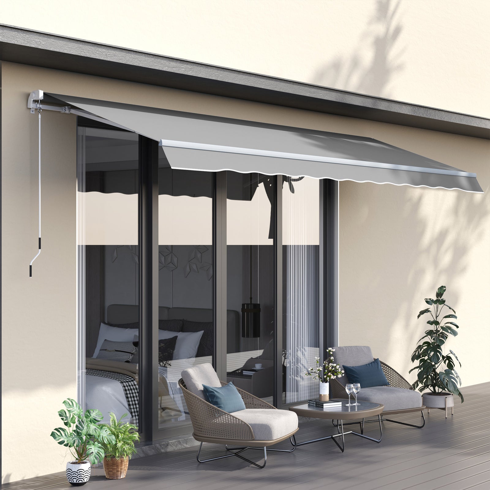 Awning Canopy Manual Retractable Porch Sun Shade Shelter 3 x 2m Light Grey