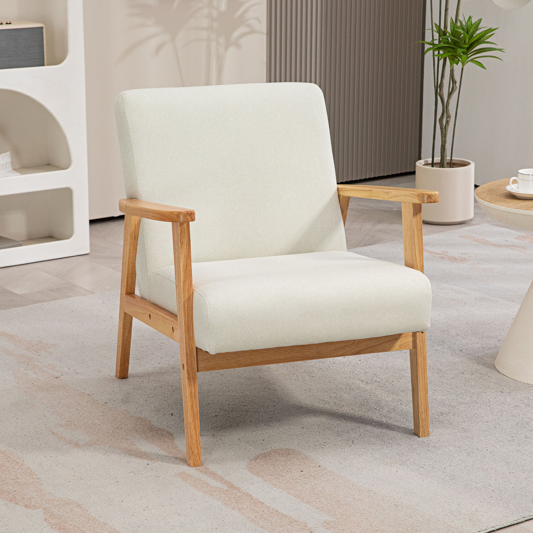 HOMCOM Fabric Accent Chair for Living Room, Arm Chair with Rubber Wood Frame and Padded Cushion, Cream White