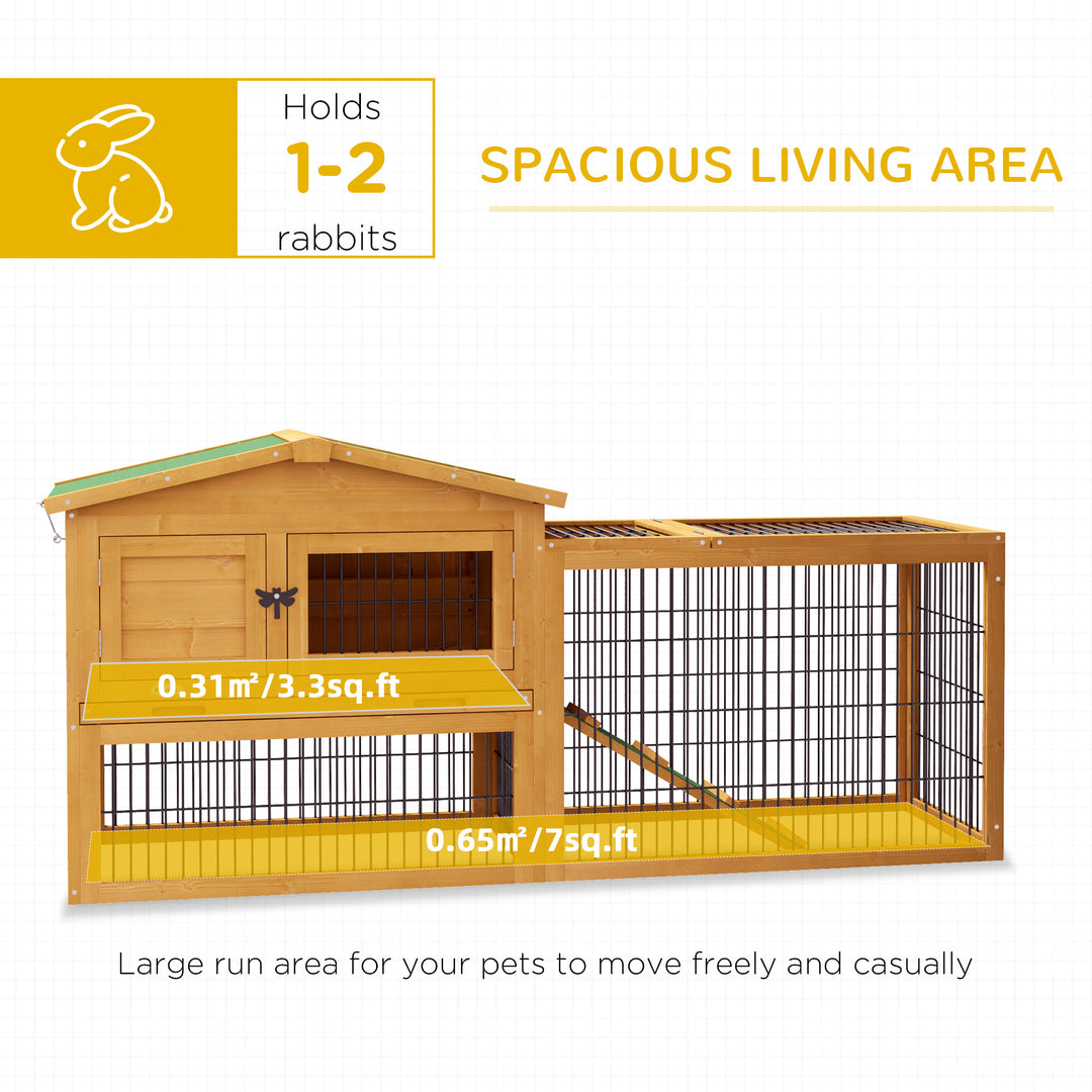 PawHut Wooden Rabbit Hutch with Outdoor Run Yellow | Aosom UK