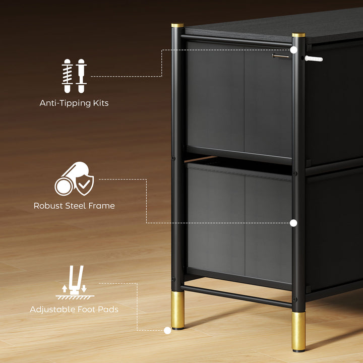 Faux Leather Front Chest of Drawers - Black